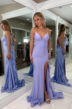 Load image into Gallery viewer, Stunning Mermaid Spaghetti Straps Purple Long Prom Dress with Split Front