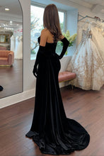 Load image into Gallery viewer, Elegant Mermaid Sweetheart Black Long Prom Dress with Beading(Gloves not included)