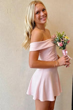 Load image into Gallery viewer, Pretty A Line Off the Shoulder Light Pink Short Homecoming Dress with Ruffles