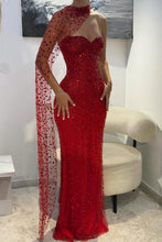 Load image into Gallery viewer, Elegant Red Sweetheart Beaded Fitted Mermaid Prom Dress with Scarf
