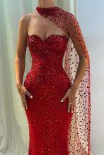 Load image into Gallery viewer, Elegant Red Sweetheart Beaded Fitted Mermaid Prom Dress with Scarf