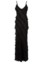 Load image into Gallery viewer, Elegant Sheath Spaghetti Straps Black Long Prom Dress with Ruffles