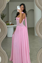 Load image into Gallery viewer, Elegant A Line Sweetheart Pink Long Party Dress with Ruffles Scarf