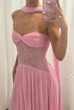 Load image into Gallery viewer, Elegant A Line Sweetheart Pink Long Party Dress with Ruffles Scarf