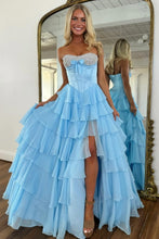 Load image into Gallery viewer, Princess A Line Sweetheart Pink Corset Prom Dress with Beading Ruffles