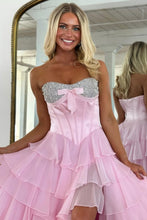 Load image into Gallery viewer, Princess A Line Sweetheart Pink Corset Prom Dress with Beading Ruffles