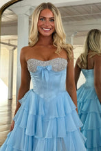 Load image into Gallery viewer, Princess A Line Sweetheart Pink Corset Prom Dress with Beading Ruffles