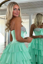 Load image into Gallery viewer, Princess A Line Sweetheart Pink Corset Prom Dress with Beading Ruffles