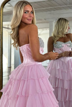 Load image into Gallery viewer, Princess A Line Sweetheart Pink Corset Prom Dress with Beading Ruffles