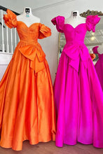 Load image into Gallery viewer, Elegant Orange A-Line Off The Shoulder Long Satin Prom Dress with Bowknot