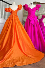 Load image into Gallery viewer, Elegant Orange A-Line Off The Shoulder Long Satin Prom Dress with Bowknot