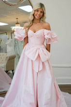 Load image into Gallery viewer, Elegant Orange A-Line Off The Shoulder Long Satin Prom Dress with Bowknot