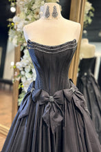 Load image into Gallery viewer, Elegant A-Line Strapless Long Satin Prom Dress with Bowknot