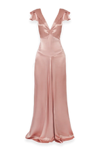 Load image into Gallery viewer, Charming A Line Deep V Neck Light Yellow Long Prom Dress with Open Back