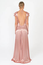 Load image into Gallery viewer, Charming A Line Deep V Neck Light Yellow Long Prom Dress with Open Back