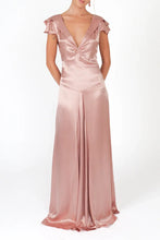 Load image into Gallery viewer, Charming A Line Deep V Neck Light Yellow Long Prom Dress with Open Back