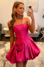 Load image into Gallery viewer, Elegant A Line Strapless Fuchsia Corset Homecoming Dress with 3D Flowers Pearls
