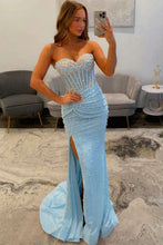 Load image into Gallery viewer, Luxurious Mermaid Sweetheart Pink Corset Prom Dress with Pearls
