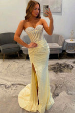 Load image into Gallery viewer, Luxurious Mermaid Sweetheart Pink Corset Prom Dress with Pearls