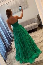 Load image into Gallery viewer, Princess A Line Sweetheart Green Corset Prom Dress with Appliques Ruffles