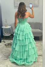 Load image into Gallery viewer, Princess A Line Sweetheart Green Corset Prom Dress with Appliques Ruffles