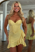 Load image into Gallery viewer, Sparkly Sheath Sweetheart Hot Pink Short Homecoming Dress with Beading