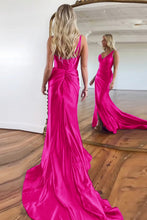 Load image into Gallery viewer, Purple Mermaid V-Neck Zipper Back Satin Long Prom Dress With Split