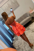 Load image into Gallery viewer, Sparkly A Line Strapless Orange Corset Homecoming Dress with Beading