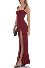 Load image into Gallery viewer, Fashion Sheath Sweetheart Lilac Lace Long Prom Dress with Criss Cross Back