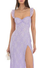 Load image into Gallery viewer, Fashion Sheath Sweetheart Lilac Lace Long Prom Dress with Criss Cross Back