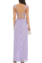 Load image into Gallery viewer, Fashion Sheath Sweetheart Lilac Lace Long Prom Dress with Criss Cross Back