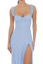 Load image into Gallery viewer, Fashion Sheath Sweetheart Lilac Lace Long Prom Dress with Criss Cross Back