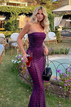 Load image into Gallery viewer, Sparkly Mermaid Spaghetti Straps Purple Long Party Dress with Beading