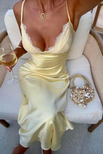 Load image into Gallery viewer, Fashionable Sheath Spaghetti Straps Yellow Long Party Dress with Lace