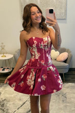 Load image into Gallery viewer, Pretty A Line Sweetheart Yellow Printed Corset Homecoming Dress with Bowknot