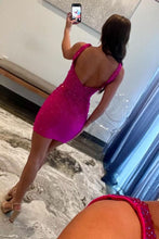 Load image into Gallery viewer, Fuchsia Sexy Bodycon Deep V-Neck Short Beaded Homecoming Dress