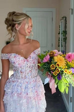 Load image into Gallery viewer, Glamorous A Line Off the Shoulder Light Pink Corset Homecoming Dress with Appliques