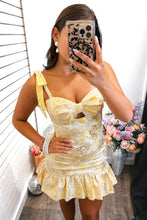 Load image into Gallery viewer, Glamorous A Line Sweetheart Light Blue Printed Short Homecoming Dress with Beading