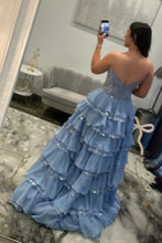 Load image into Gallery viewer, Pretty A Line Sweetheart Yellow Corset Prom Dress with Appliques Ruffles