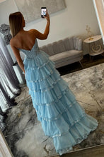 Load image into Gallery viewer, Pretty A Line Sweetheart Yellow Corset Prom Dress with Appliques Ruffles