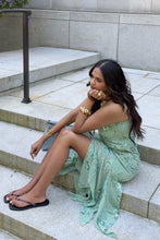 Load image into Gallery viewer, Glamorous Sheath Spaghetti Straps Light Green Tea Length Party Dress with Beading