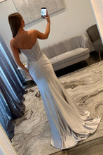 Load image into Gallery viewer, Sparkly Mermaid Sweetheart Silver Corset Prom Dress with Beading