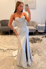 Load image into Gallery viewer, Sparkly Mermaid Sweetheart Silver Corset Prom Dress with Beading