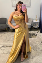 Load image into Gallery viewer, Sparkly Mermaid Sweetheart Silver Corset Prom Dress with Beading