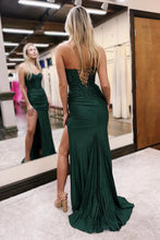 Load image into Gallery viewer, Gorgeous Dark Green Mermaid Sweetheart Long Lace Up Prom Dress With Slit