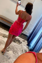 Load image into Gallery viewer, Glitter Hot Pink Bodycon Spaghetti Straps Short Homecoming Dress with Beading