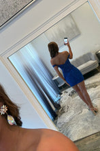 Load image into Gallery viewer, Glitter Off-the-Shoulder Beaded Lace Homecoming Dress with Sheer Corset Bodice