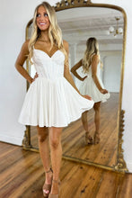 Load image into Gallery viewer, Glitter White A-Line Spaghetti Straps Short Beaded Homecoming Dress