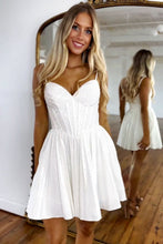 Load image into Gallery viewer, Glitter White A-Line Spaghetti Straps Short Beaded Homecoming Dress
