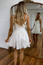 Load image into Gallery viewer, Glitter White A-Line Spaghetti Straps Short Beaded Homecoming Dress